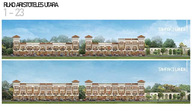 Fasad ruko 2 lantai dan 3 lantai scientia garden
