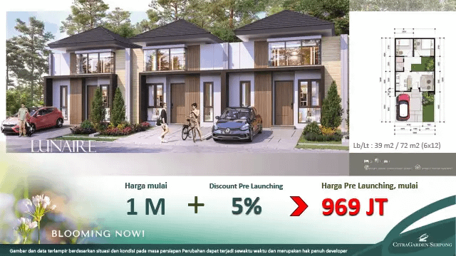 Rumah Type 39/72 cluster chloe citra garden serpong