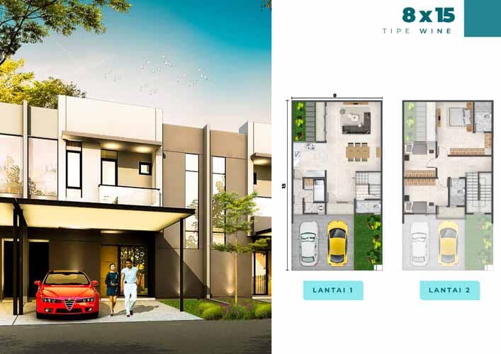 Denah rumah milenial rumah tipe Wine 8 x 15